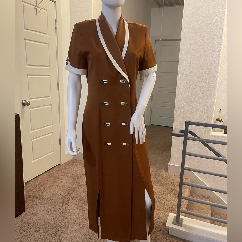 Danny & Nicole Rust & White Double Breasted Long Dress Button Front Size 6